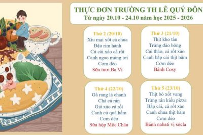 THỰC ĐƠN BÁN TRÚ TUẦN TUẦN 3 THÁNG 10 NĂM 2025