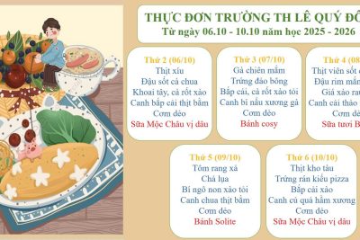THỰC ĐƠN TUẦN 1 THÁNG 10 NĂM 2025