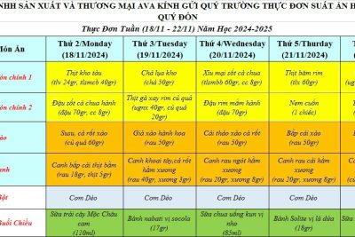 Thực đơn tuần 3 tháng 11 năm 2024