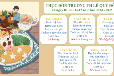 THỰC ĐƠN TUẦN 2 THÁNG 12 NĂM 2024
